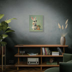 Green Bunny Canvas Wall Art — Photographer Bunny with Carrots & Ice Cream