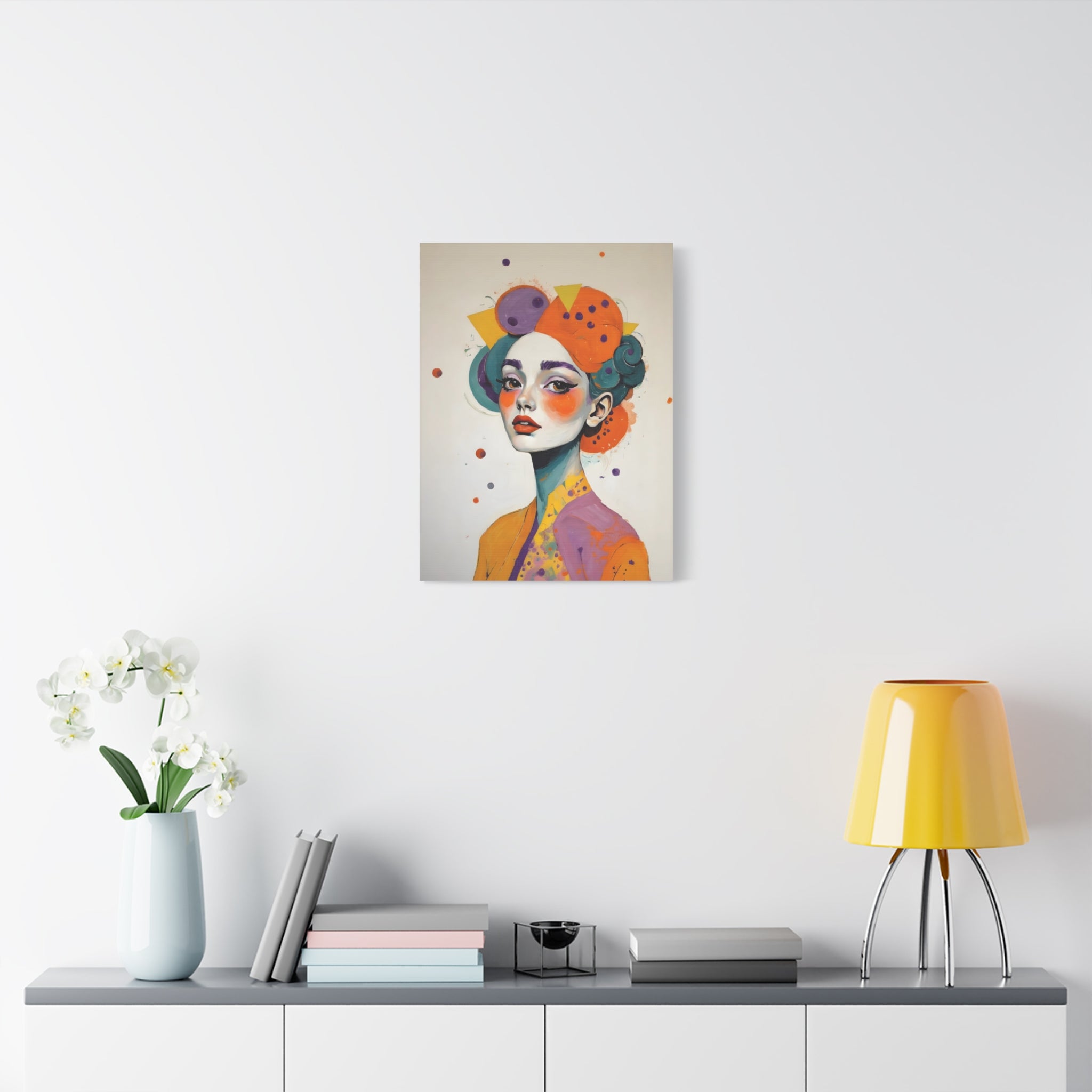 Colorful Portrait Art Canvas - Abstract Geisha Woman Matte Stretched Canvas