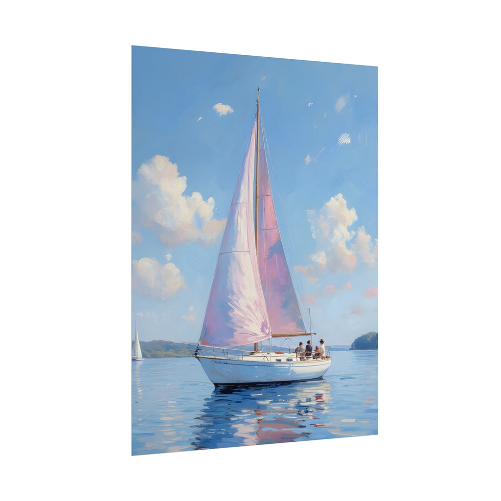 Zeilboot op kalm water met roze accenten - Poster 