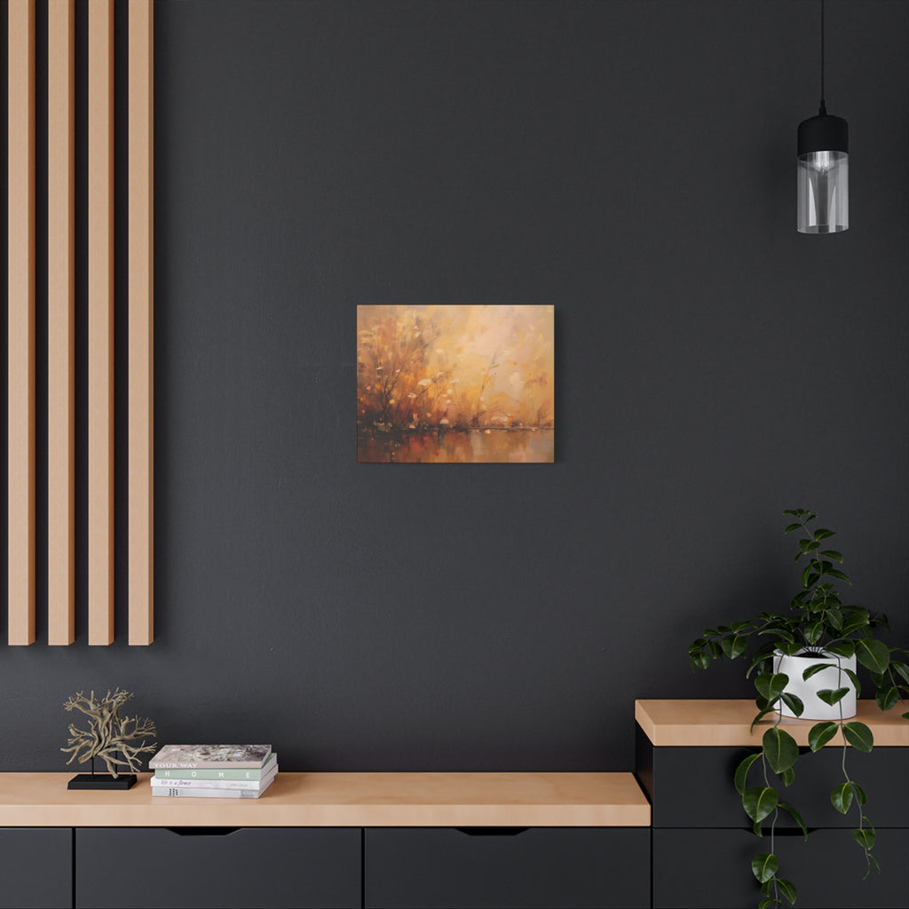 Abstracte muurdecoratie met gouden weidemotief - opgespannen canvas 