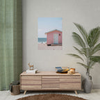 Roze strandhuisje als muurdecoratie - Poster 