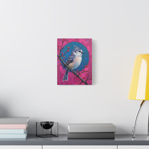 Wandbild „Blauhäher auf einem Stechpalmenzweig“ – Keilrahmen 