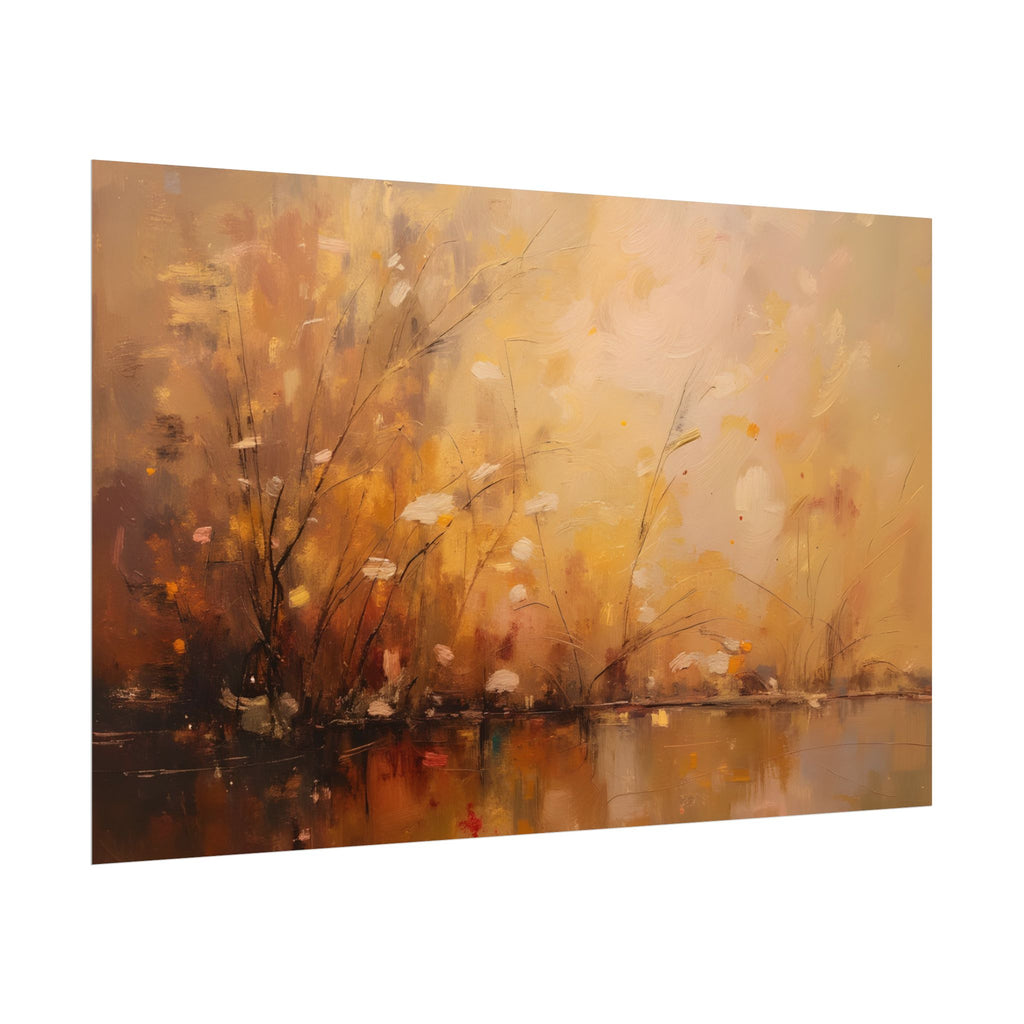 Abstracte muurdecoratie met gouden weidemotief - Poster 