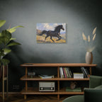 Running Black Stallion Wall Art - Horse Painting - Stretched Canvas
