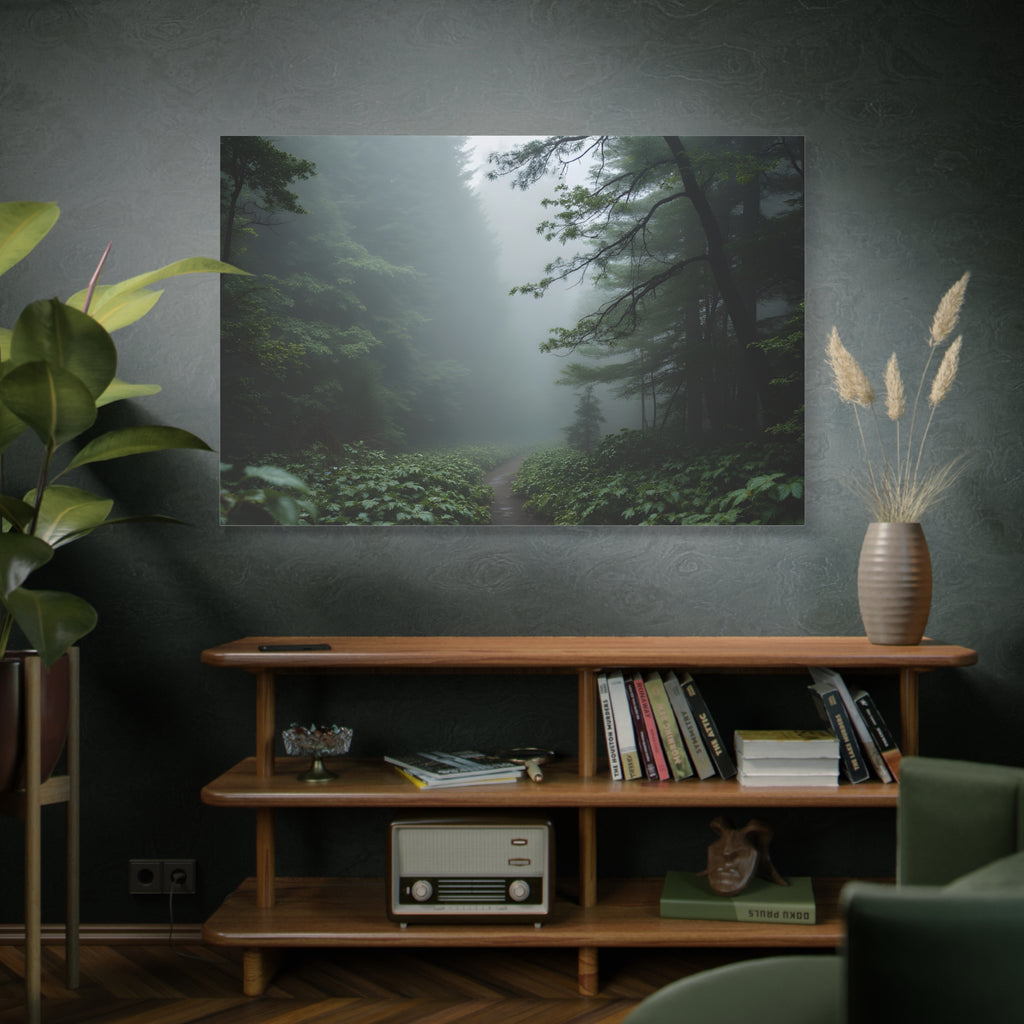 Misty Forest Path  Stretched Wall Art - Canvas Print