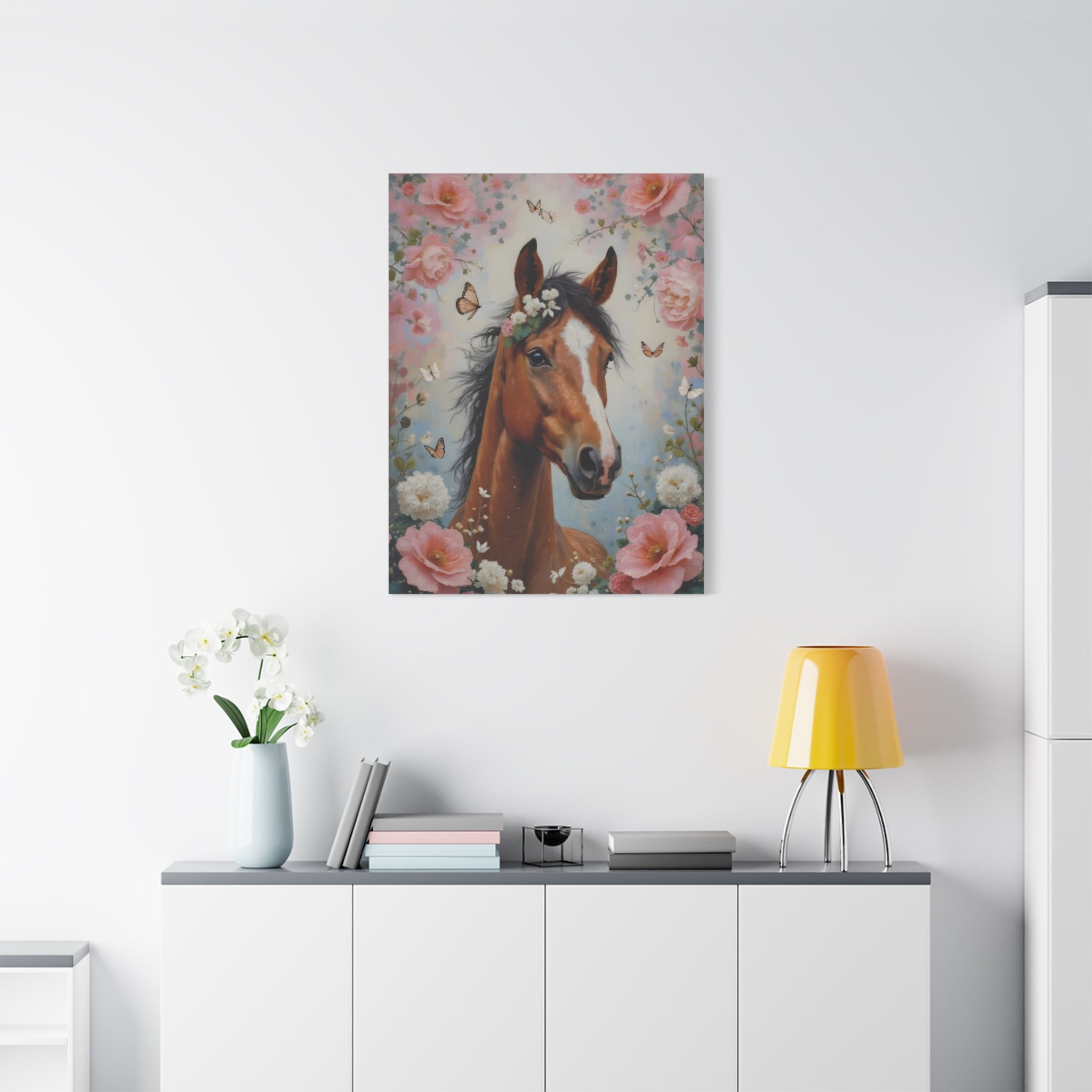 Floral Horse Portrait Canvas — Matte Stretched Wall Art