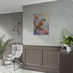 Bird on Blossom Rolled Poster — Spring Sparrow on Branch Wall Art Print