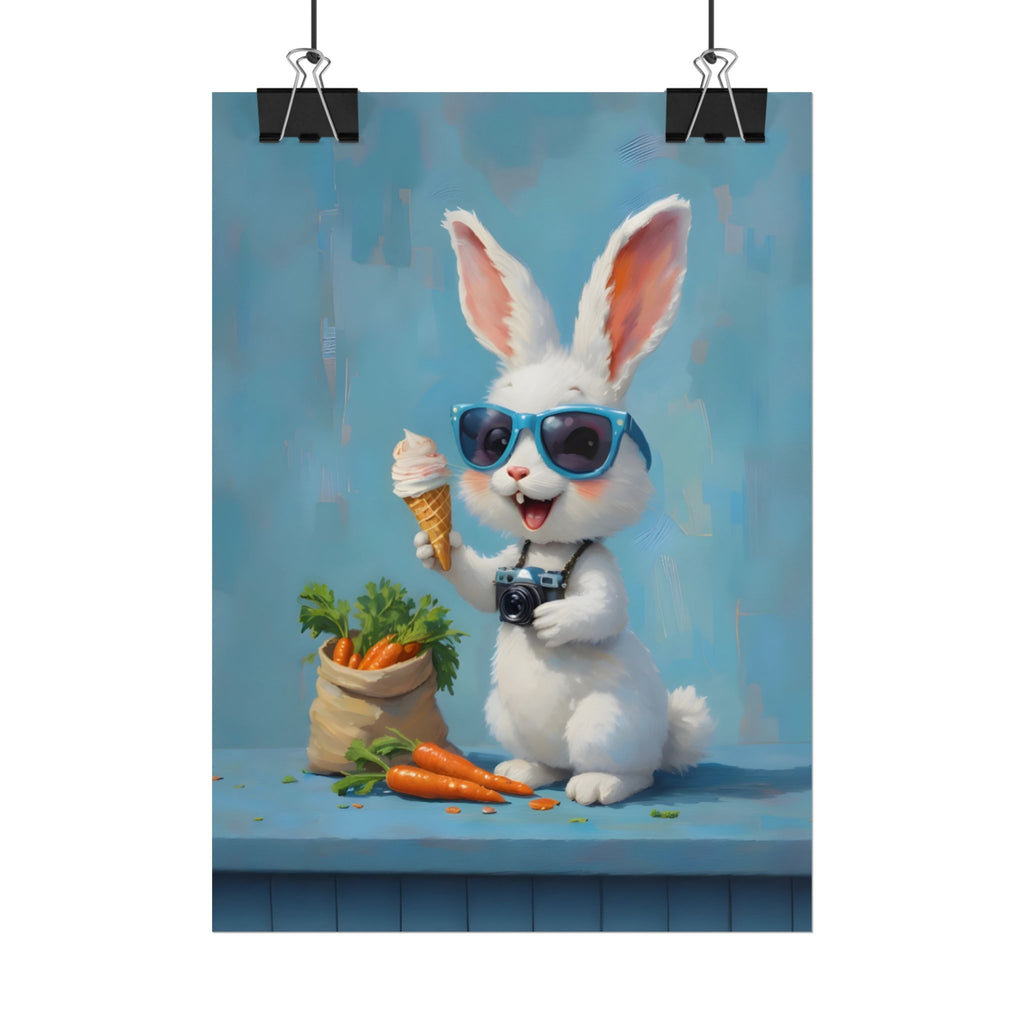 Blue Bunny Poster - Cute Sunglasses Rabbit Rolled Art Print