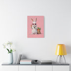 Pink Cute Bunny Canvas Wall Art — Cool Rabbit with Sunglasses, Ice Cream & Carrots (Matte Stretched)