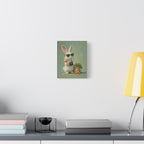 Green Bunny Canvas Wall Art — Photographer Bunny with Carrots & Ice Cream