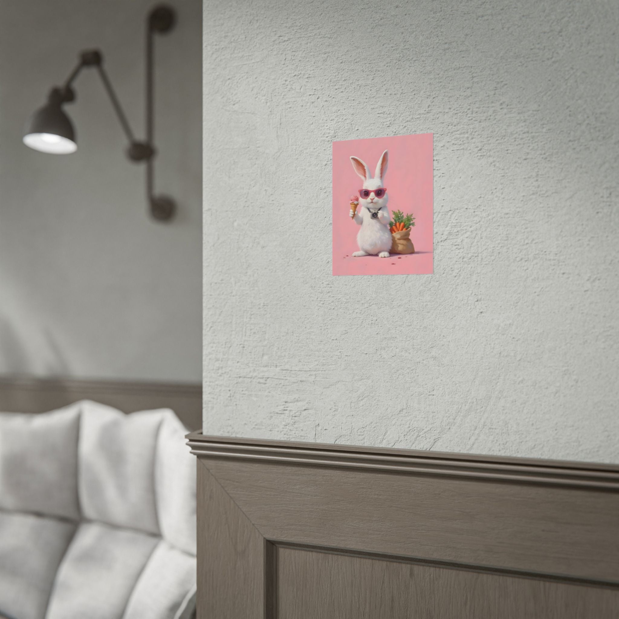 Pink Cute Bunny Poster – Pink Ice Cream Rabbit Wall Art