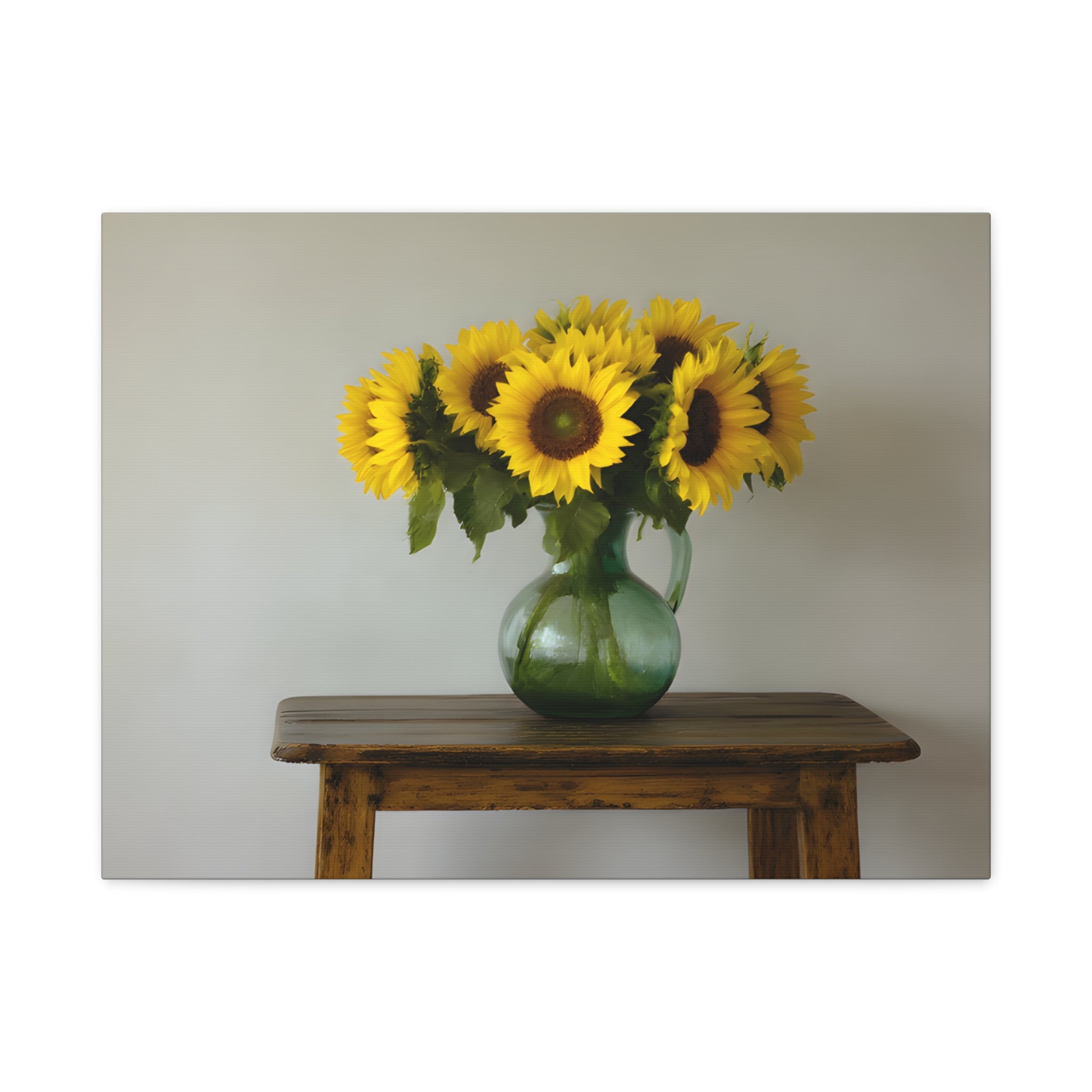 Sunflowers in Green Pitcher Wall Art - Stretched Canvas