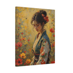 Asiatische Blumen-Dame, matte Leinwand-Wandkunst