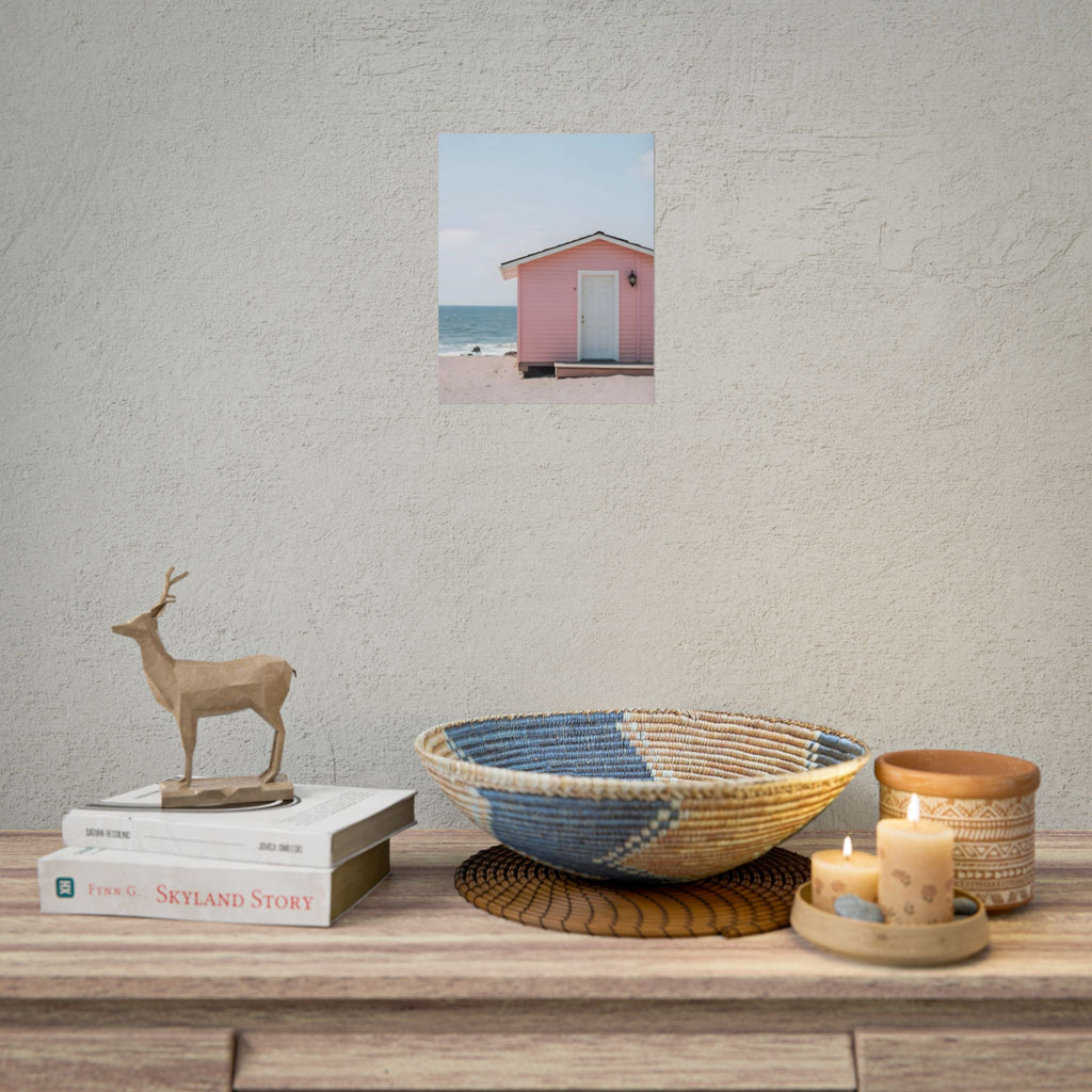 Roze strandhuisje als muurdecoratie - Poster 