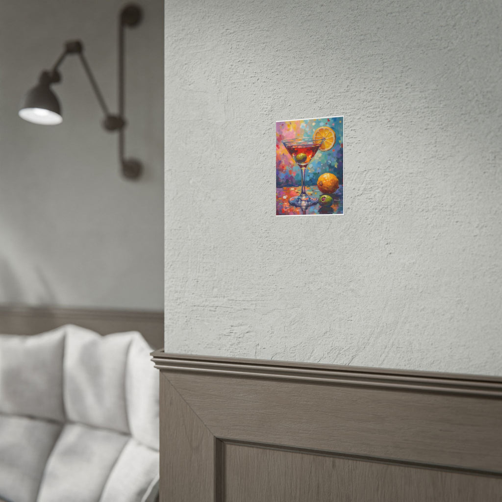 Buntes Martiniglas mit Zitrone und Olive – Wandbild/Poster 