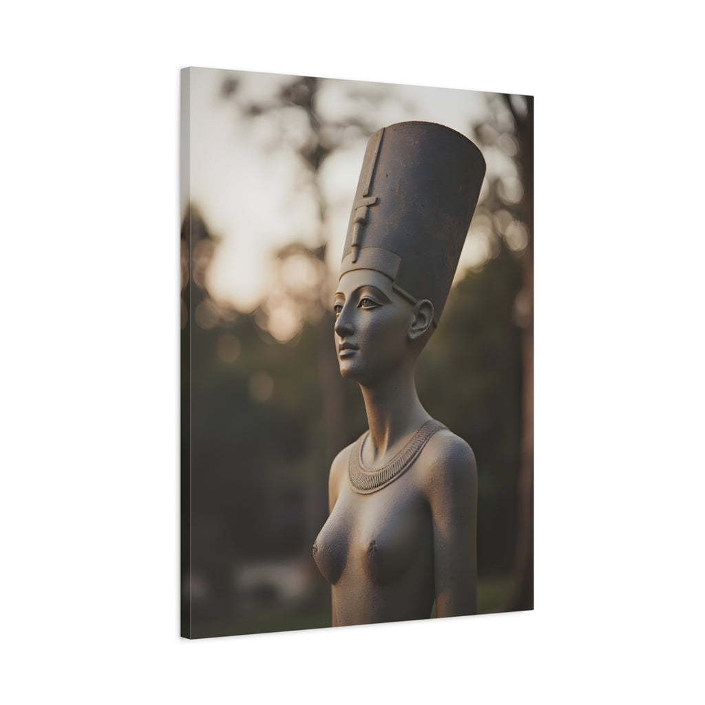 Bronzen standbeeld van Nefertiti als wanddecoratie - Egyptische beeldhouwkunst - Fotografie - Koningin van Egypte - Opgespannen canvas 