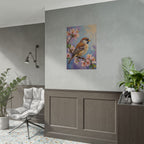 Bird on Blossom Rolled Poster — Spring Sparrow on Branch Wall Art Print