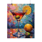 Buntes Martiniglas mit Zitrone und Olive – Wandbild/Poster 