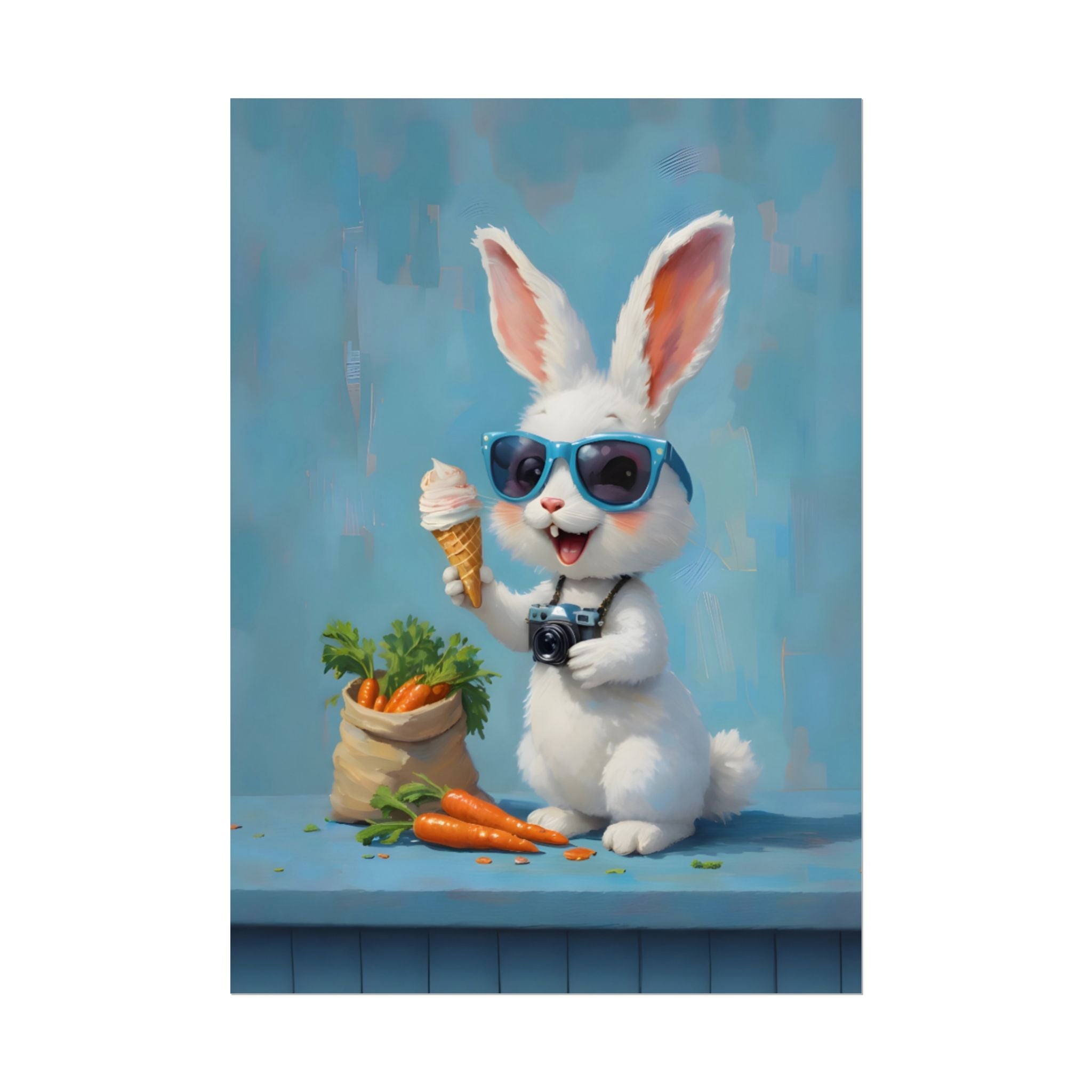 Blue Bunny Poster - Cute Sunglasses Rabbit Rolled Art Print
