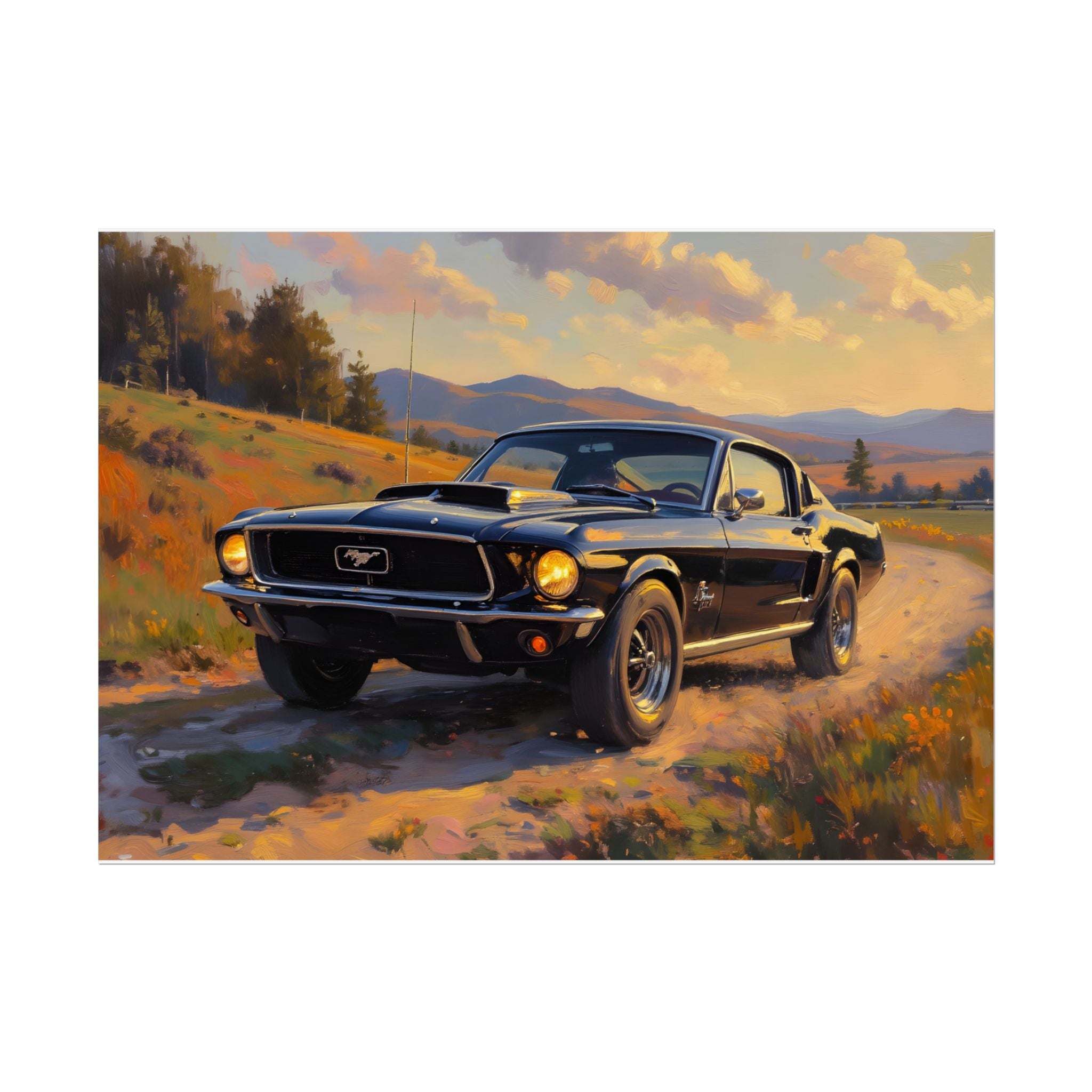Vintage Mustang Sunset Muurdecoratie - Klassieke Muscle Car - Poster 