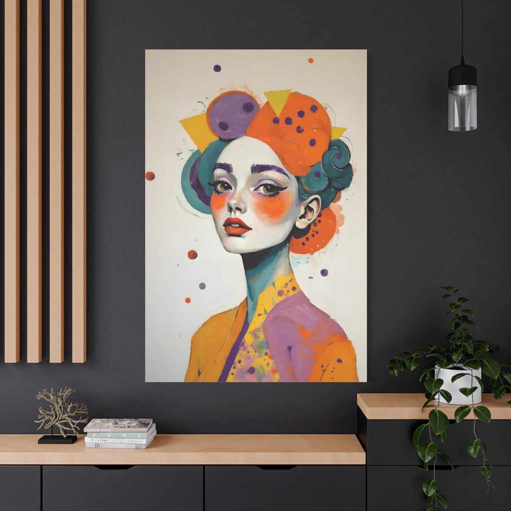 Colorful Portrait Art Canvas - Abstract Geisha Woman Matte Stretched Canvas