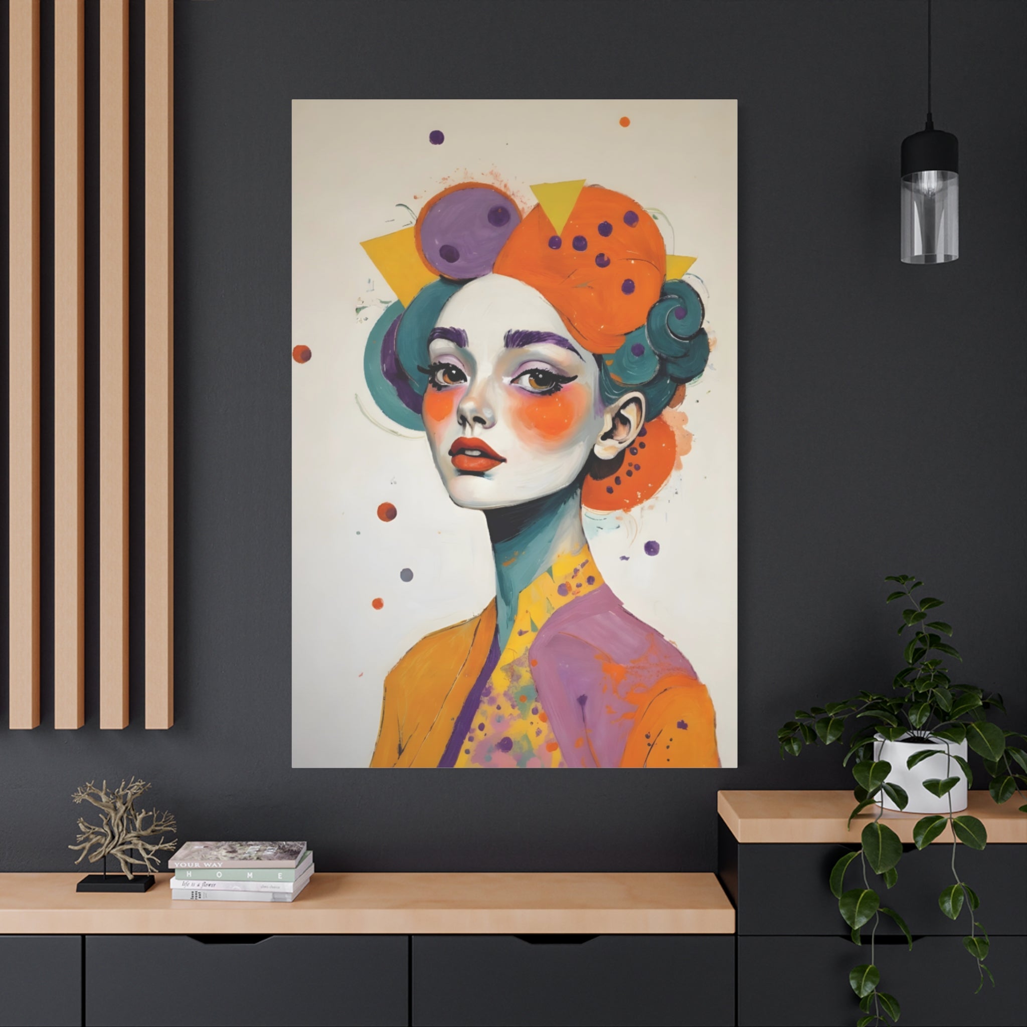 Colorful Portrait Art Canvas - Abstract Geisha Woman Matte Stretched Canvas