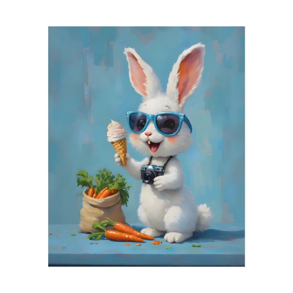 Blue Bunny Poster - Cute Sunglasses Rabbit Rolled Art Print