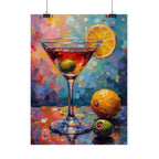 Buntes Martiniglas mit Zitrone und Olive – Wandbild/Poster 