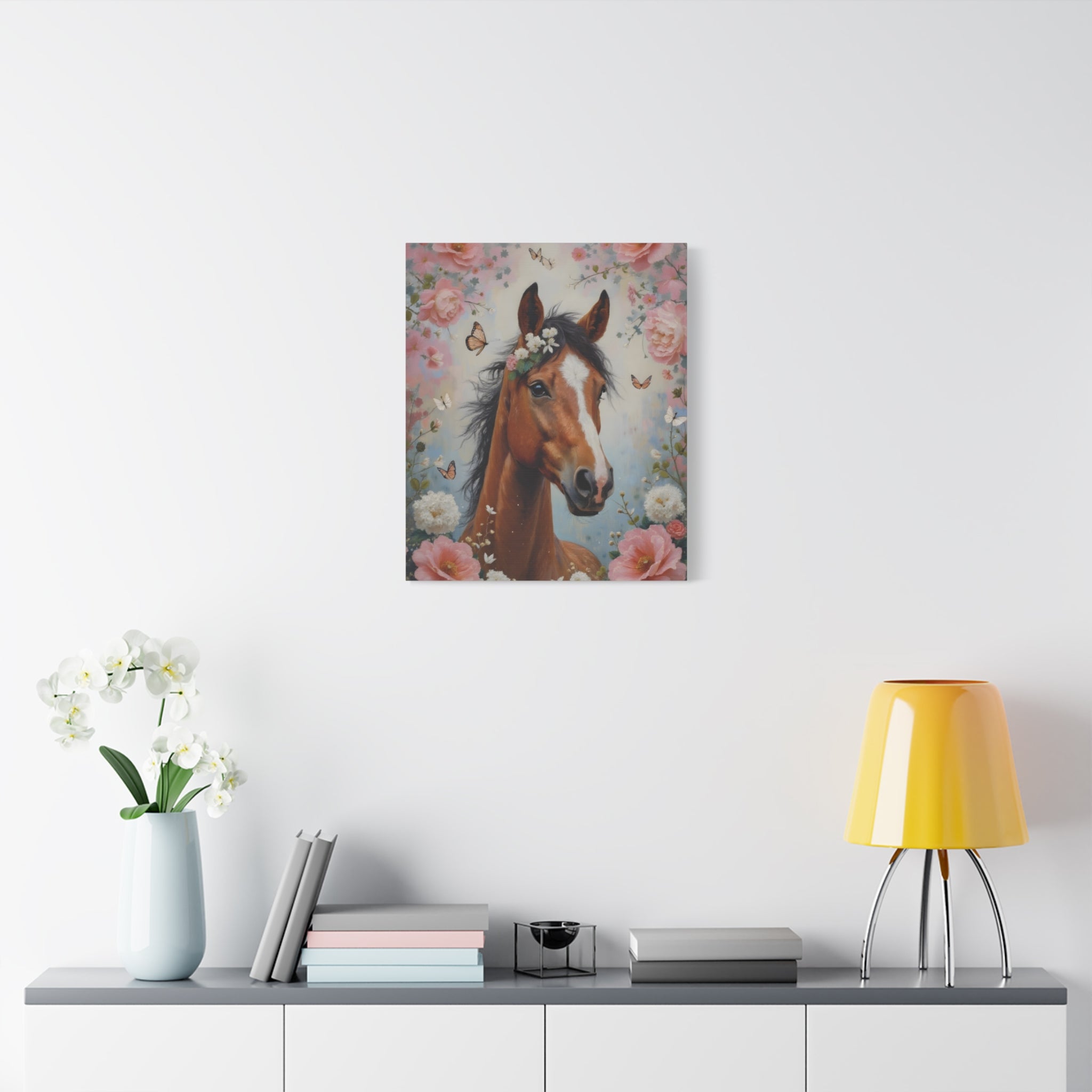 Floral Horse Portrait Canvas — Matte Stretched Wall Art