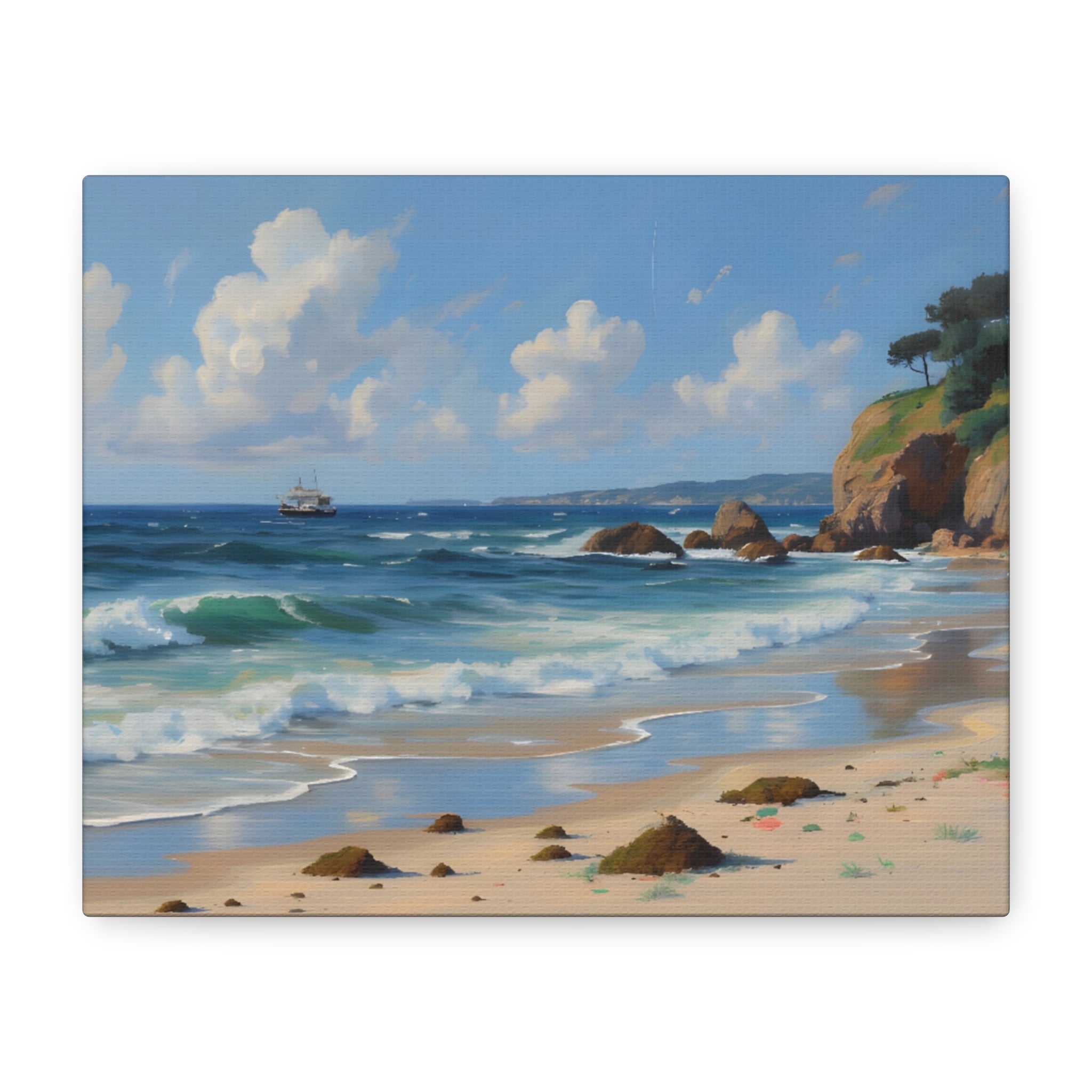 Seaside Beach Canvas Print — Coastal Landscape Matte Stretched Wall Art