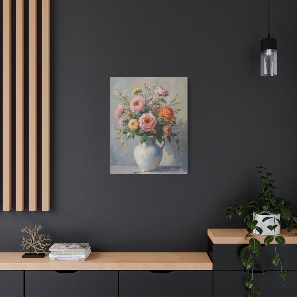Wandbild „Bunte Rosen im Krug“ – Leinwand 