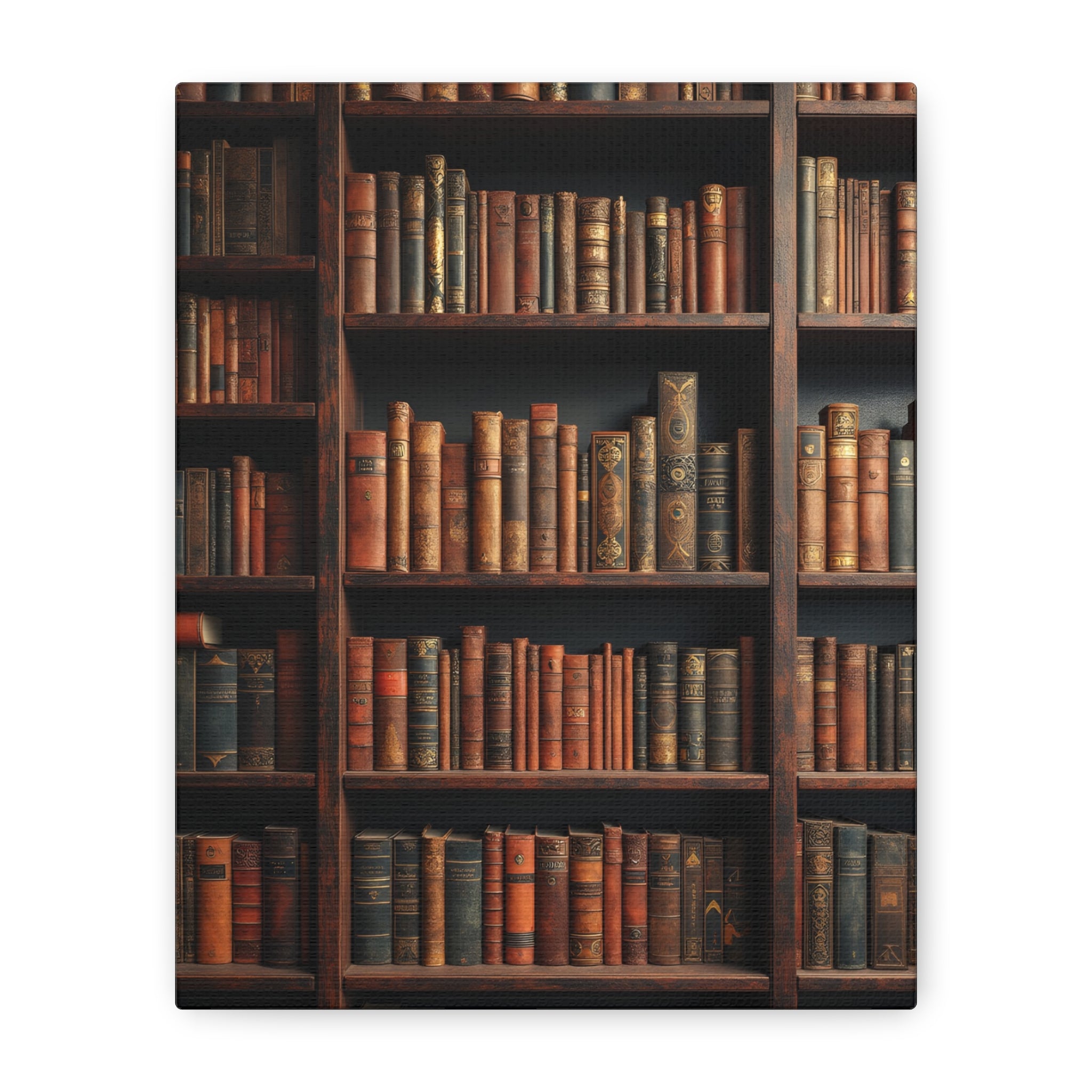 Vintage Library Books Canvas Print - Stacked Antique Bookshelf Wall Art