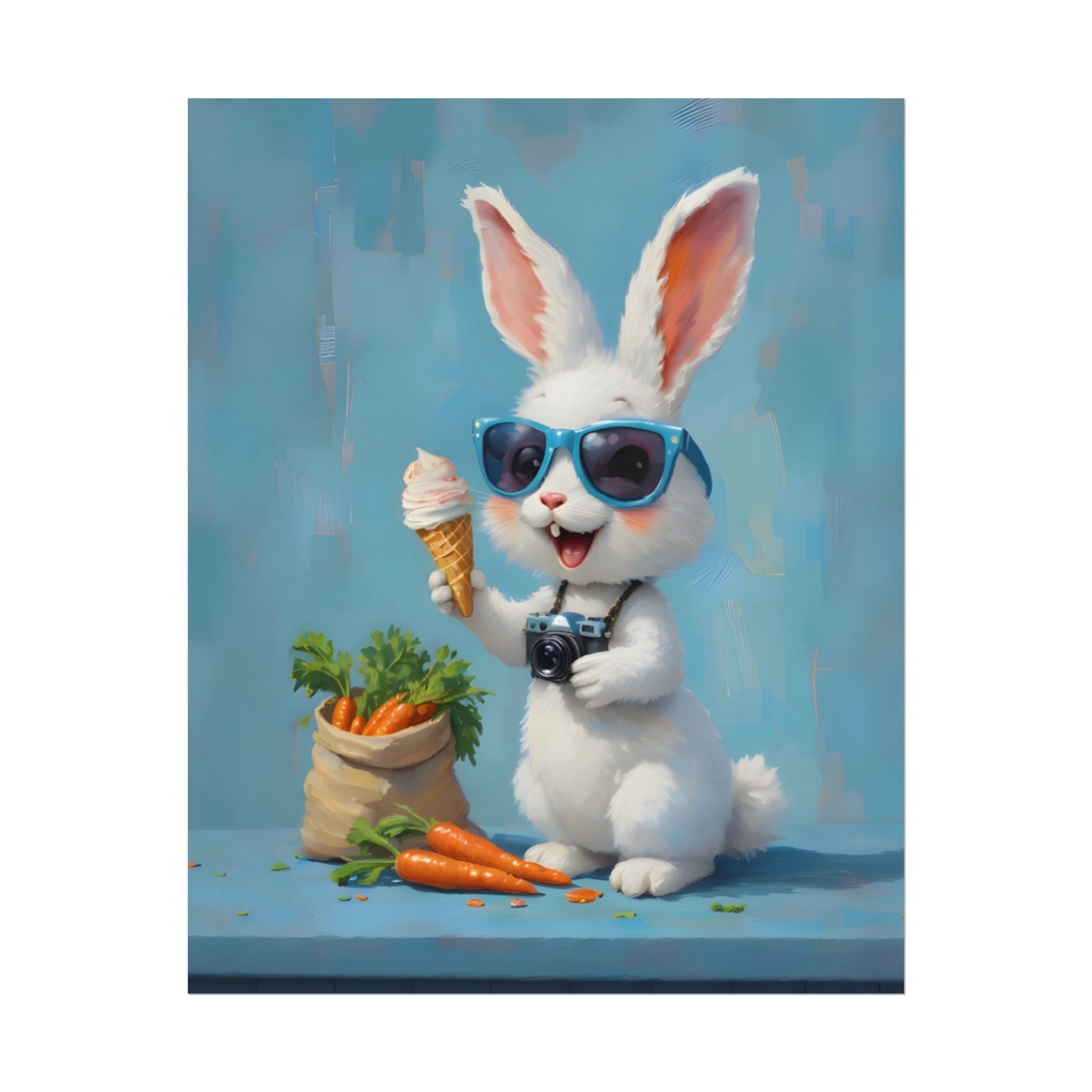 Blue Bunny Poster - Cute Sunglasses Rabbit Rolled Art Print