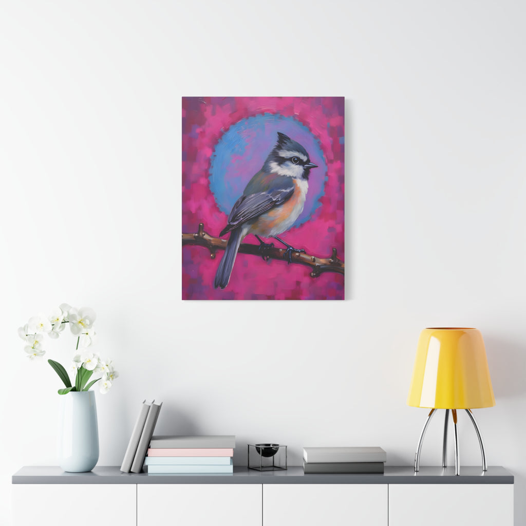 Colorful Chickadee Bird Canvas Wall Art - Matte Stretched Canvas