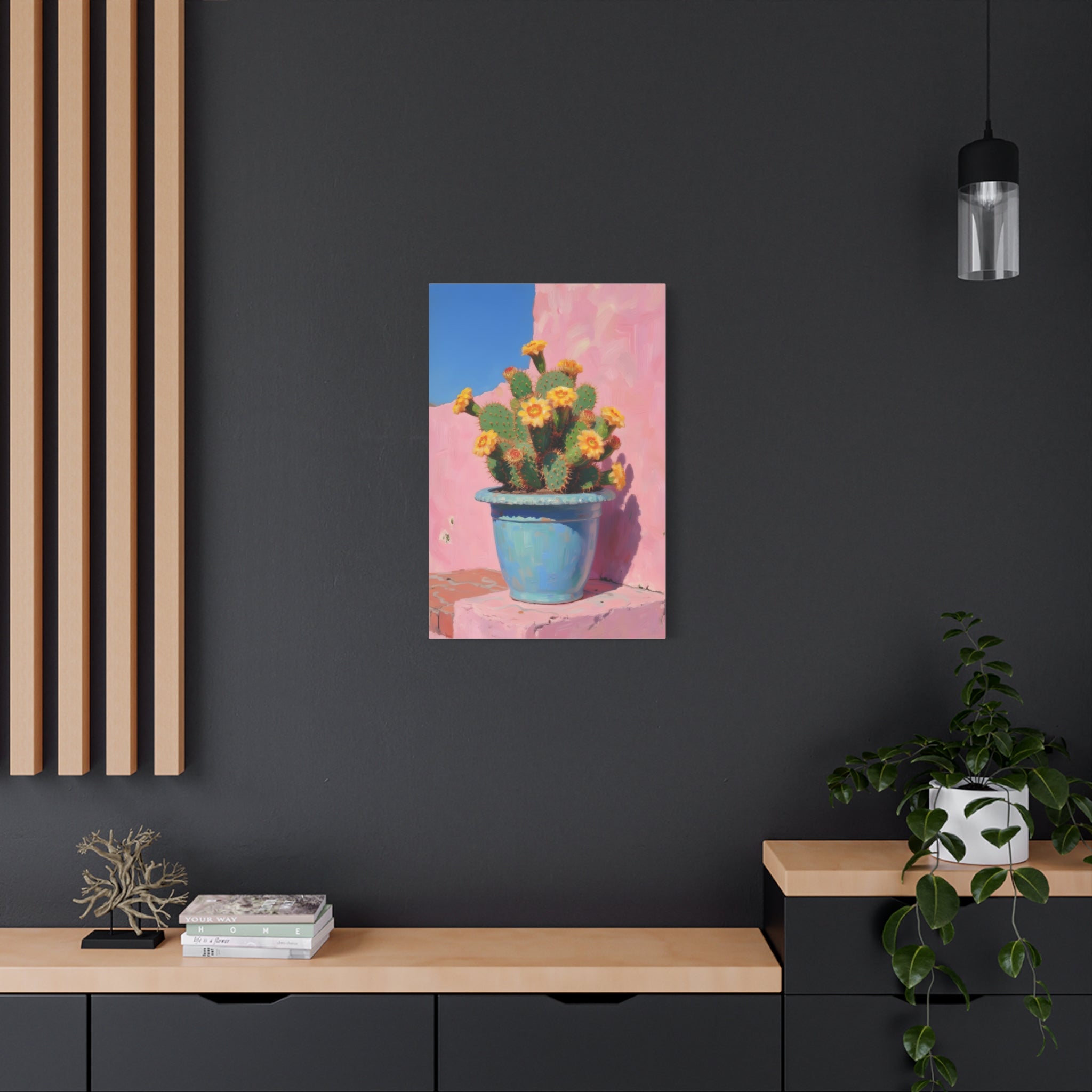 Cactus Roze Muurdecoratie - Gespannen Canvas 