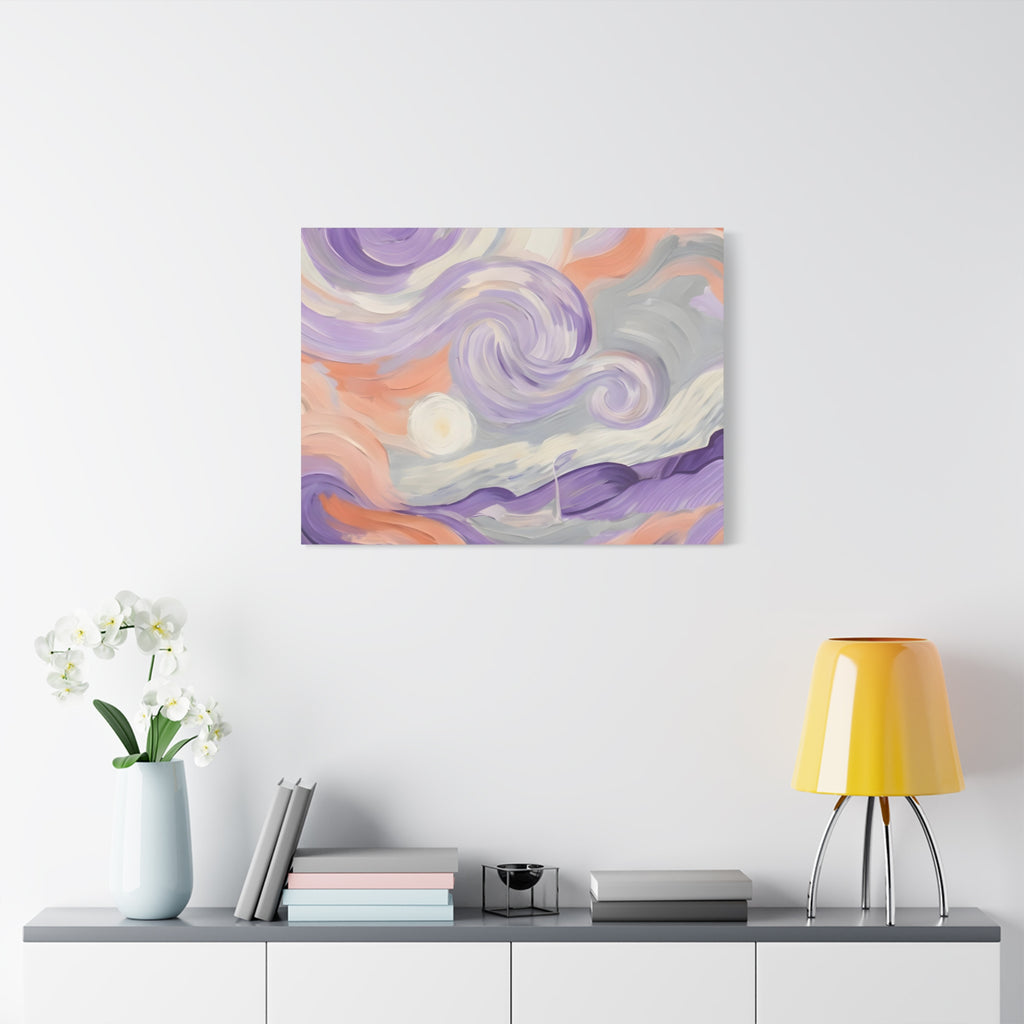 Abstract Swirl Canvas Art – Lavender & Peach Matte Stretched Canvas