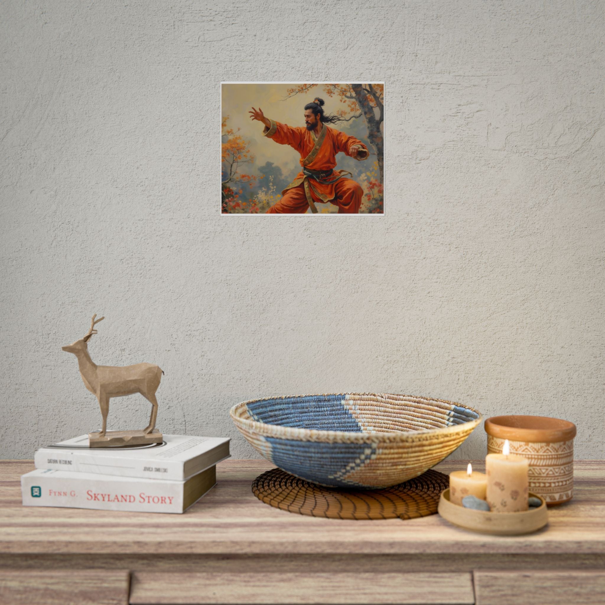 Martial Artist Art Poster - Warrior in Orange Traditional Kung Fu Wall Art