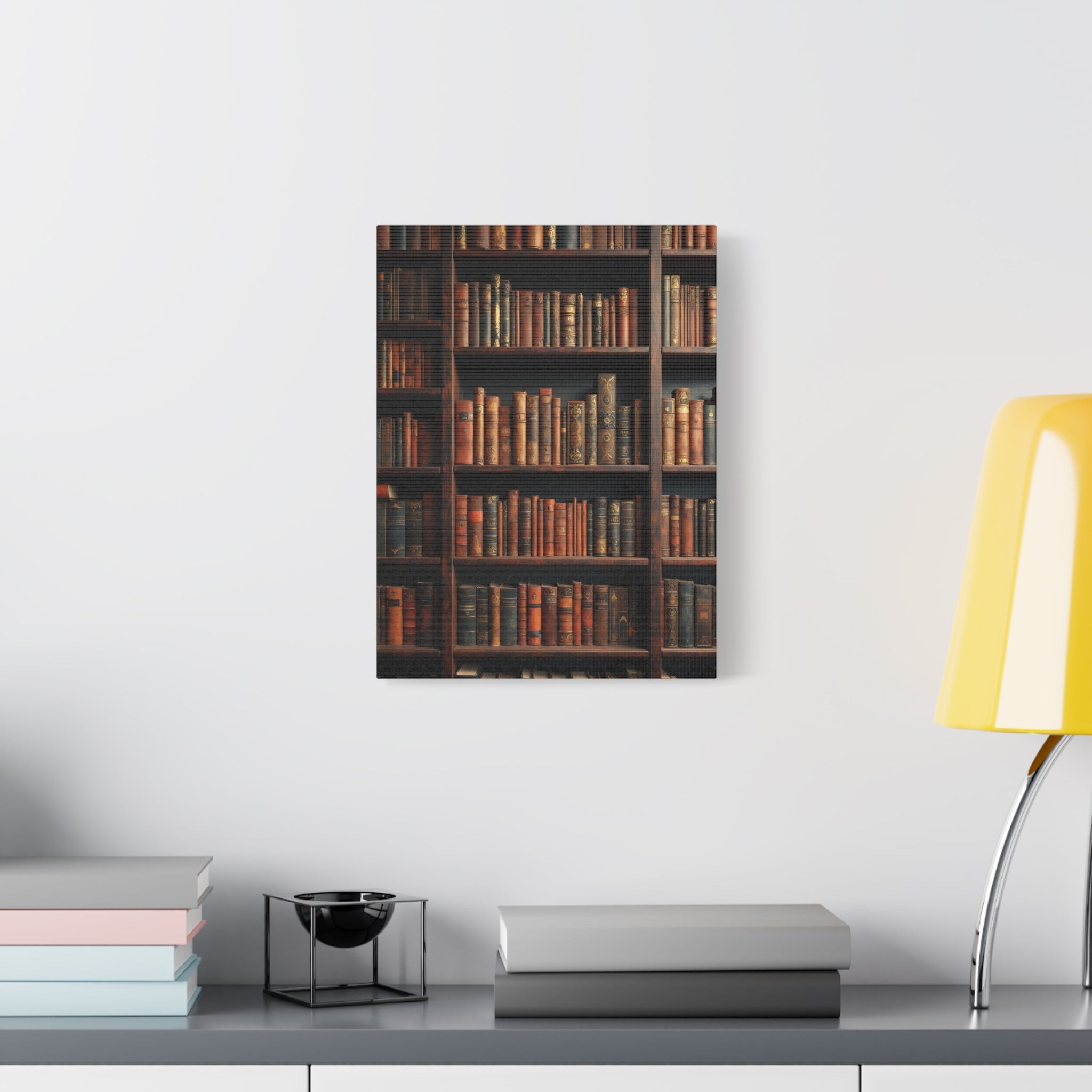 Vintage Library Books Canvas Print - Stacked Antique Bookshelf Wall Art
