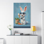 Blue Bunny Canvas Print — Cute Rabbit with Sunglasses & Ice Cream Matte Wall Art