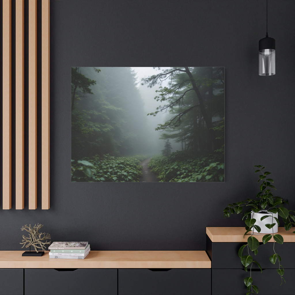 Misty Forest Path  Stretched Wall Art - Canvas Print