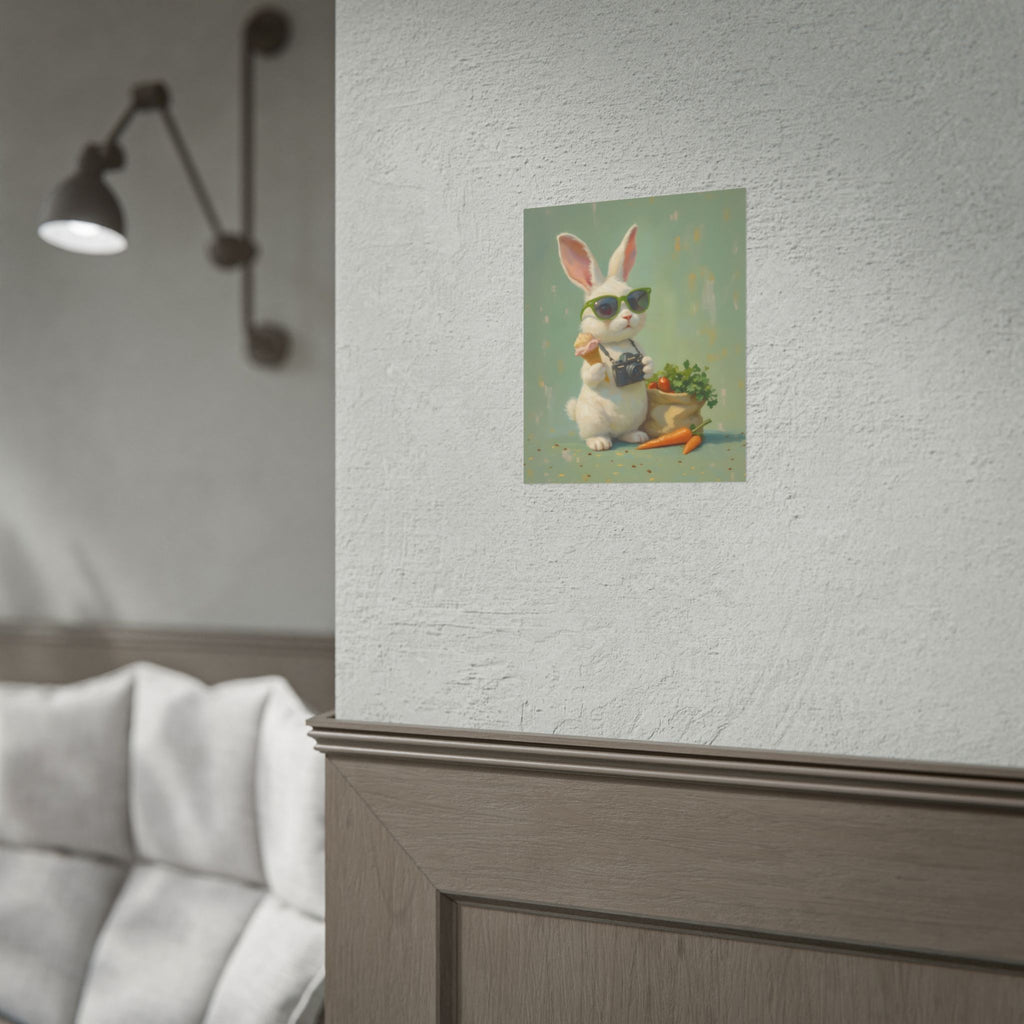 Green Bunny Rolled Poster — Cool Bunny with Camera Art Print