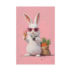 Pink Cute Bunny Canvas Wall Art — Cool Rabbit with Sunglasses, Ice Cream & Carrots (Matte Stretched)