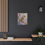 Sparrow on Cherry Blossoms Matte Stretched Canvas