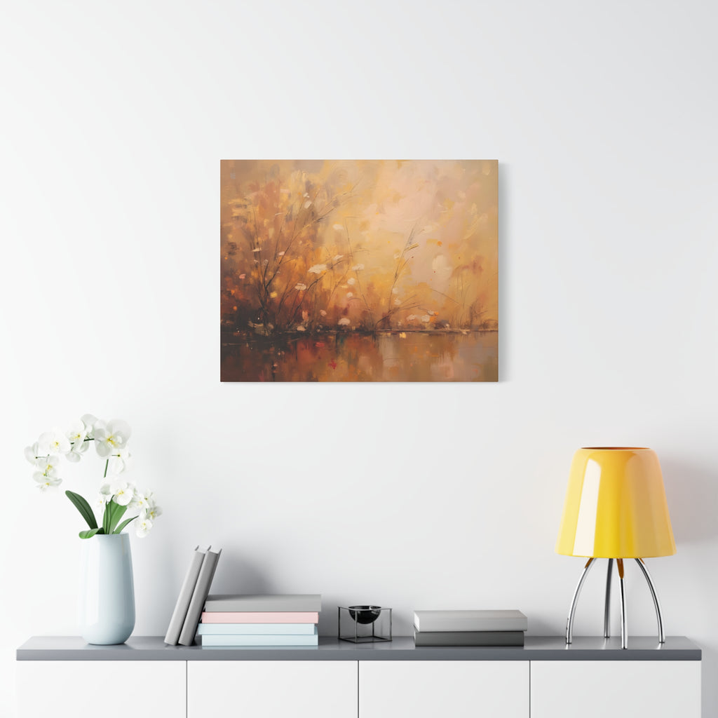 Abstracte muurdecoratie met gouden weidemotief - opgespannen canvas 