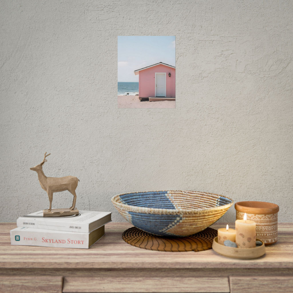 Roze strandhuisje als muurdecoratie - Poster 