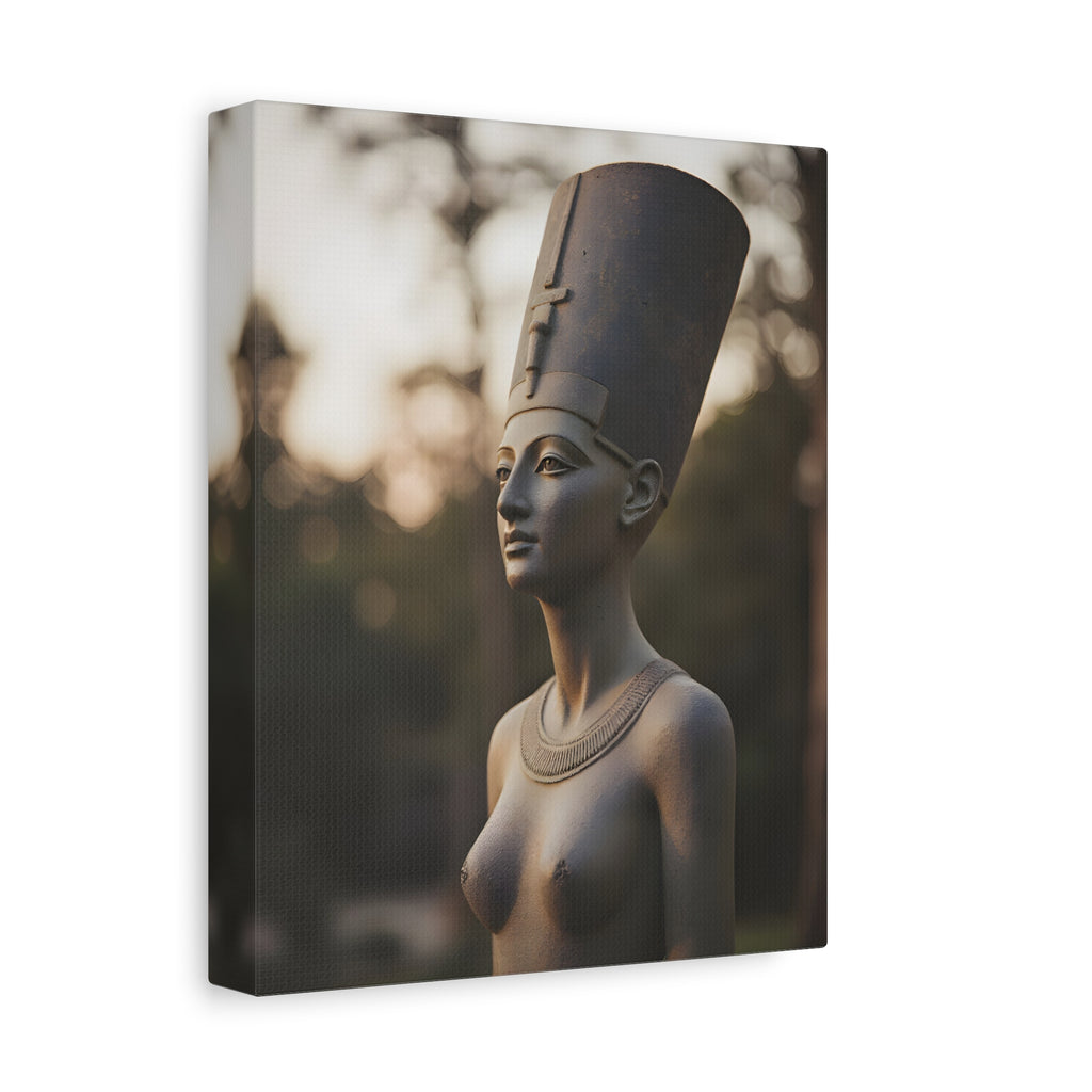 Bronzen standbeeld van Nefertiti als wanddecoratie - Egyptische beeldhouwkunst - Fotografie - Koningin van Egypte - Opgespannen canvas 