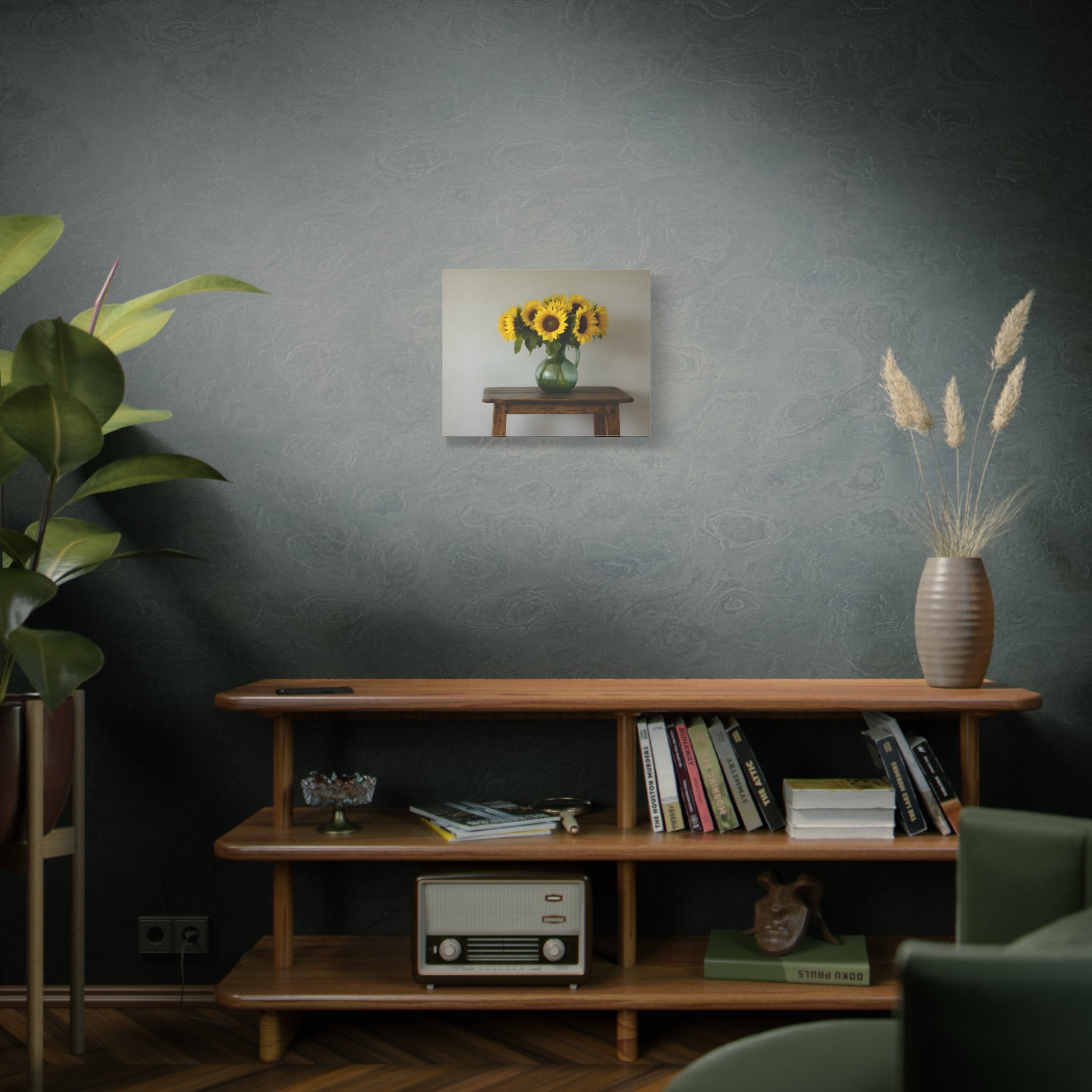 Sunflowers in Green Pitcher Wall Art - Stretched Canvas
