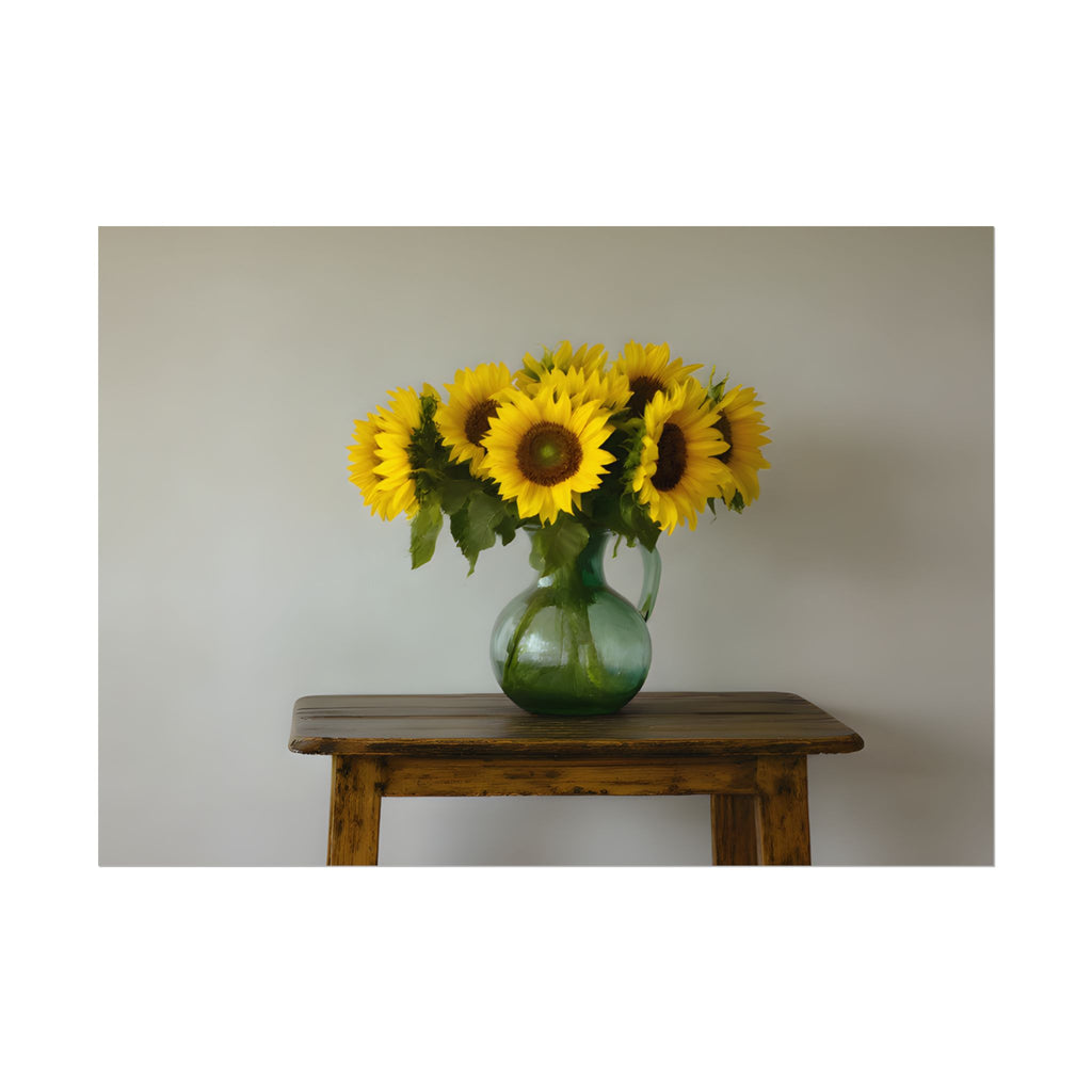 Zonnebloemen in een groene kruik - Muurdecoratie - Poster 
