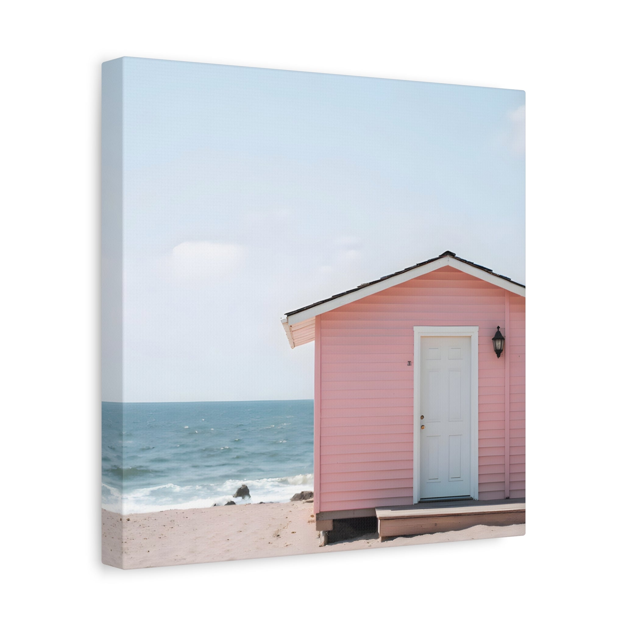 Pink Beach Cottage  Wall Art - Stretched Canvas