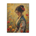 Asiatische Blumen-Dame, matte Leinwand-Wandkunst